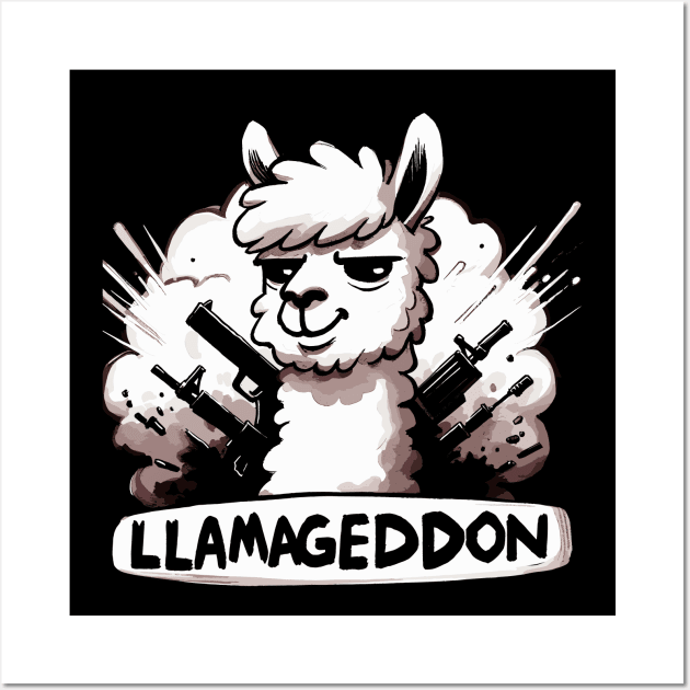 Llamageddon Armored Llama Gun Wall Art by DoodleDashDesigns